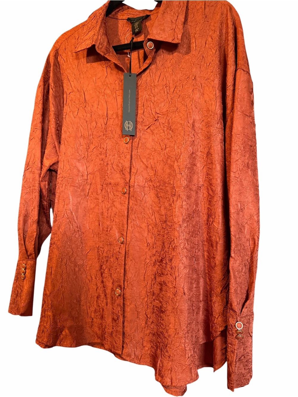 House of Harlow 1960 Orange Crinkled Button-Down Shirt NWT